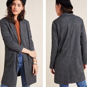 Anthropologie Gray Plaid Long Blazer Jacket